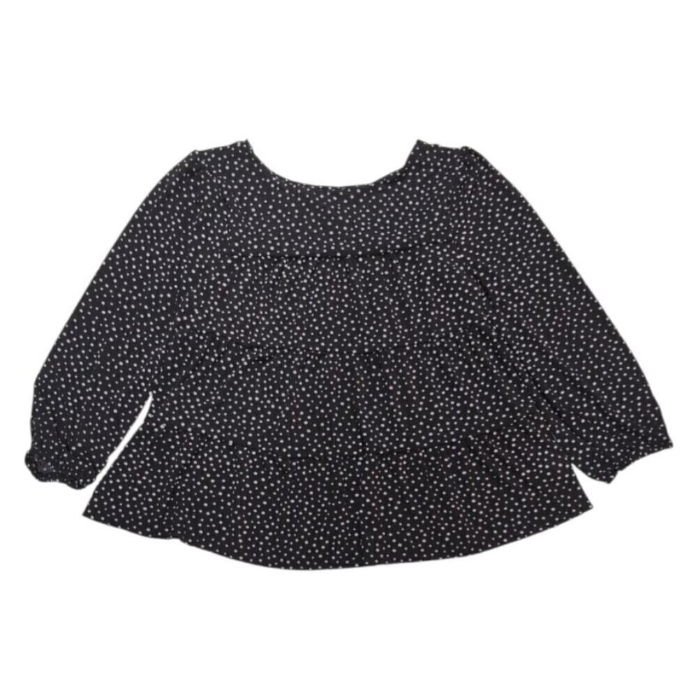 Monteau Los Angeles Top Black & White Polka Dot Peasant Tiered Blouse Med